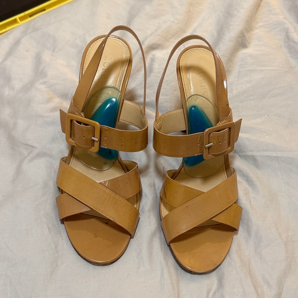J. Crew Italian Patent Leather Tan Sandals